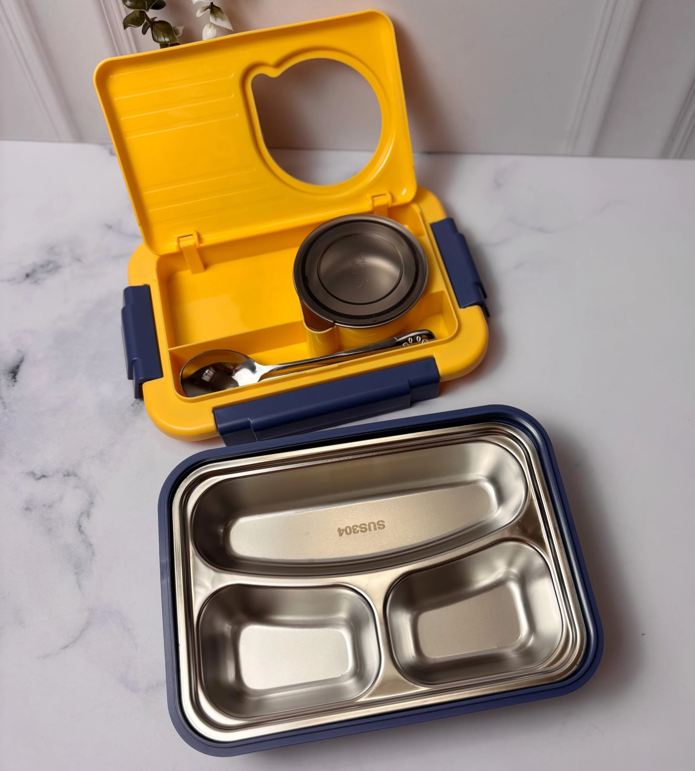 لانچ باکس استیل سه قسمتی کاسه دار