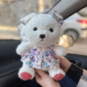 عروسک خرس لباس گلی 25 سانت